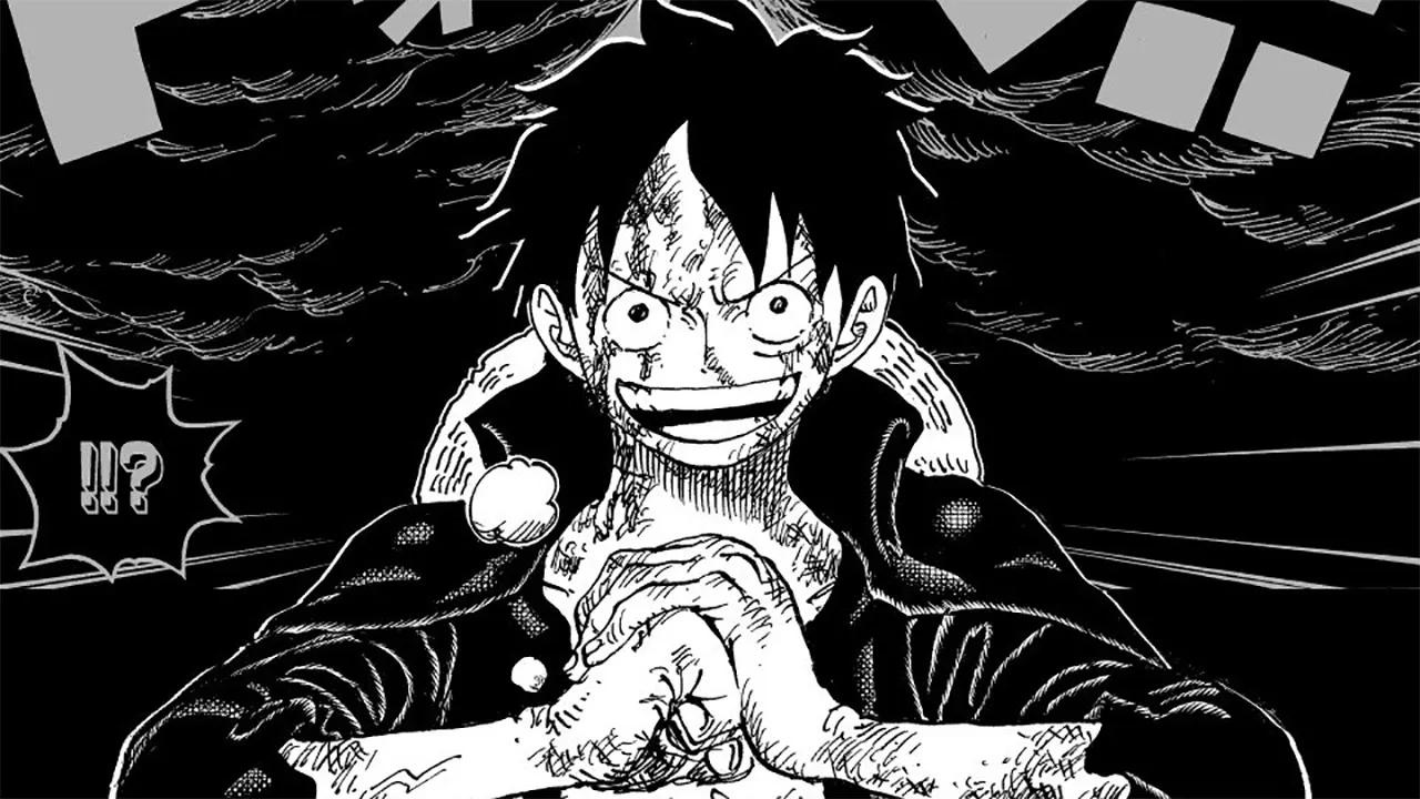 Imagem em preto e branco do personagem Luffy de One Pice